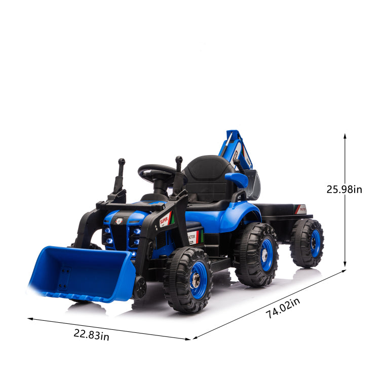 24V Kids Ride On Electric Tractor Toy With 4 In 1 Construction Attachments Excavator, Dump Truck & Bulldozer W Parent Remote Control,3 Speed Adjustable,Built In Music Player,Led Tail Light