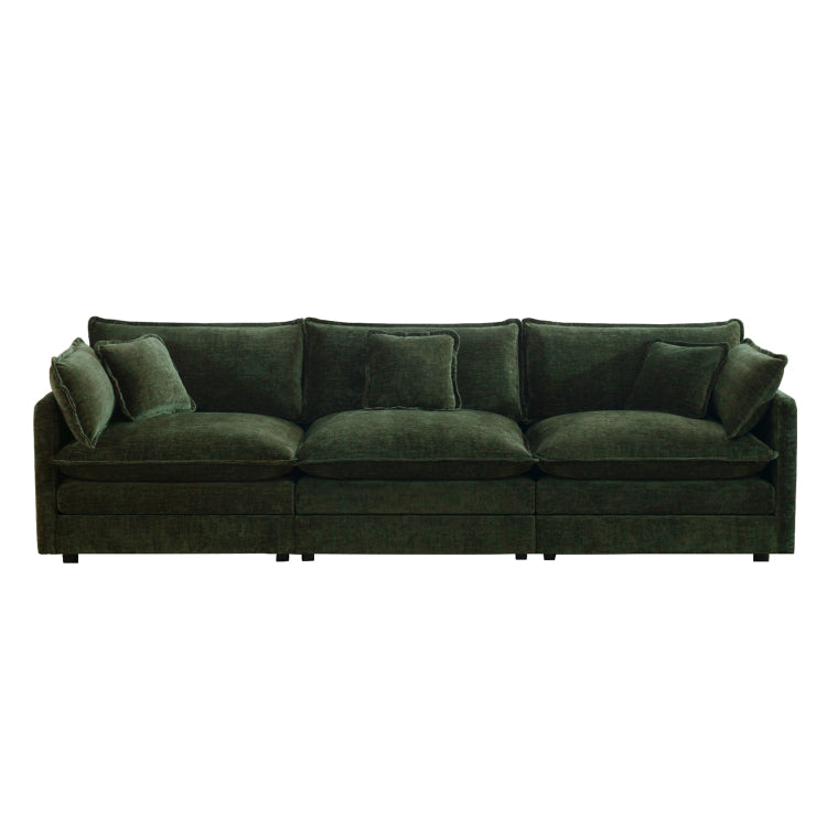 Mid Century Modern Couch 3 Seater Sofa With 2 Armrest Pillows And 3 Toss Pillows, Couch For Living Room Green Chenille