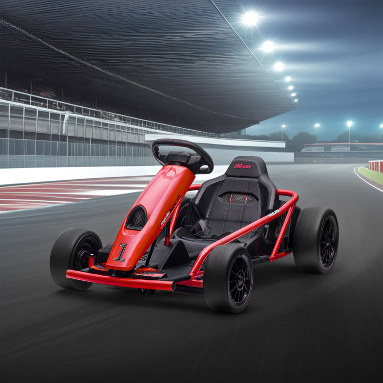 Aosom 24V 8.1 Mph Electric Go Kart, Drifting Car Battery Powered Ride On Toy Outdoor With Slow Start, Music, Horn Honking And Safety Belt, For 8 12 Years Old, Red