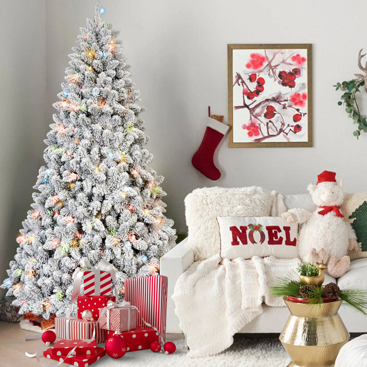 4Ft Flocked Christmas Tree With 150 Colorful Ul Lights And 21 Natural Pine Cones 366 Snowy Pvc Tips, Hinged Branches, Stable Metal Stand, Easy Setup