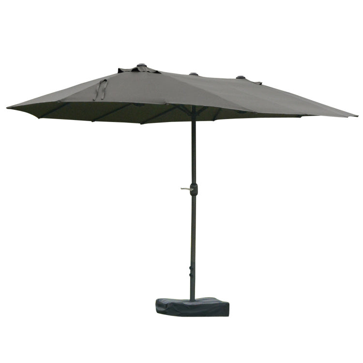 Outsunny Patio Umbrella 15' Steel Rectangular Outdoor Double Sided Market With Base, Sun Protection & Easy Crank For Deck Pool Patio, Dark Gray