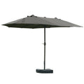 Outsunny Patio Umbrella 15' Steel Rectangular Outdoor Double Sided Market With Base, Sun Protection & Easy Crank For Deck Pool Patio, Dark Gray
