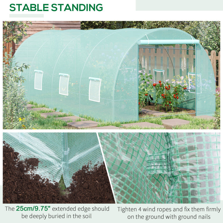Outsunny 20' X 10' X 7' Walk In Tunnel Greenhouse, Garden Warm House, Large Hot House Kit With 8 Roll Up Windows & Roll Up Door, Steel Frame, Green