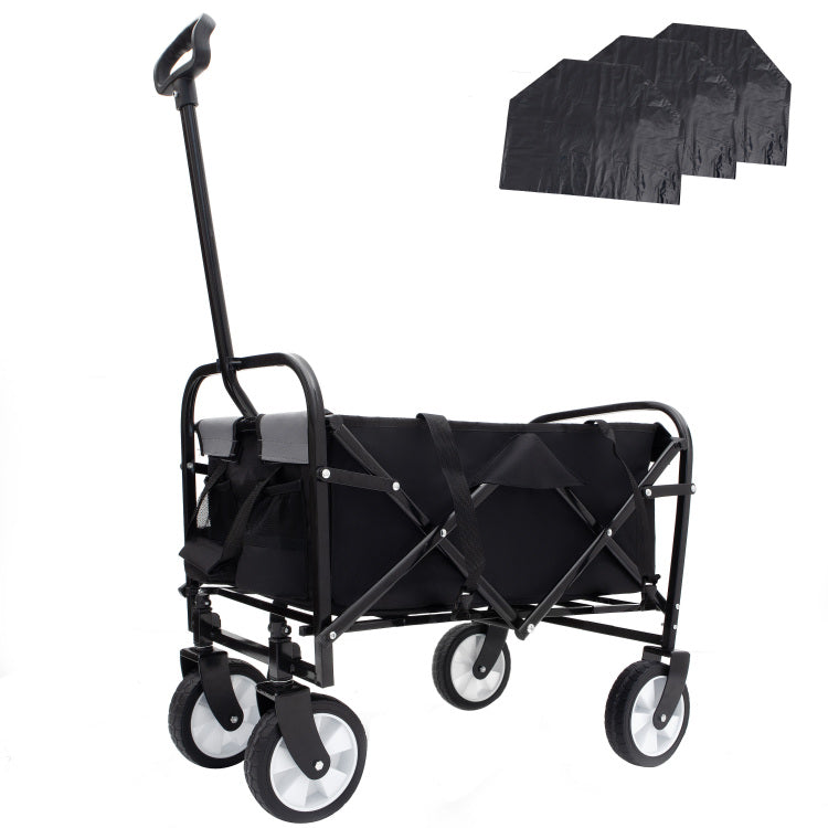 Minimeetall Multi Use Bag,Collapsible Foldable Wagon Cart Beach Wagon Heavy Duty Utility Cart Utility Wagon Grocery Cart For For Camping 3Pcs Plastic Liner Bag Cover , Black