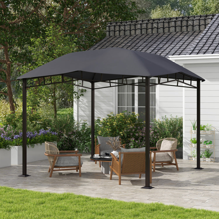 Outsunny 10' X 10' Soft Top Patio Gazebo Outdoor Canopy With Unique Geometric Design Roof, All Weather Steel Frame, Gray