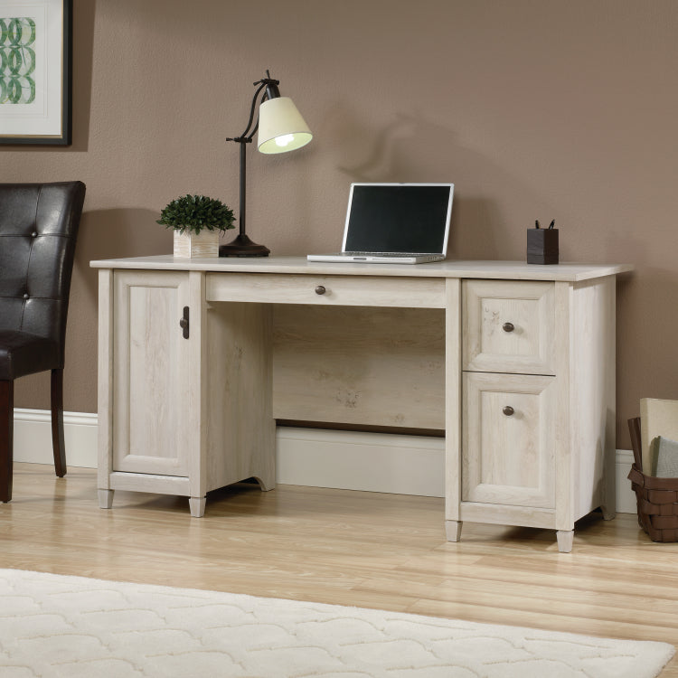 Coastal Computer Desk With Slide Out Keyboard Tray, Gray Finish