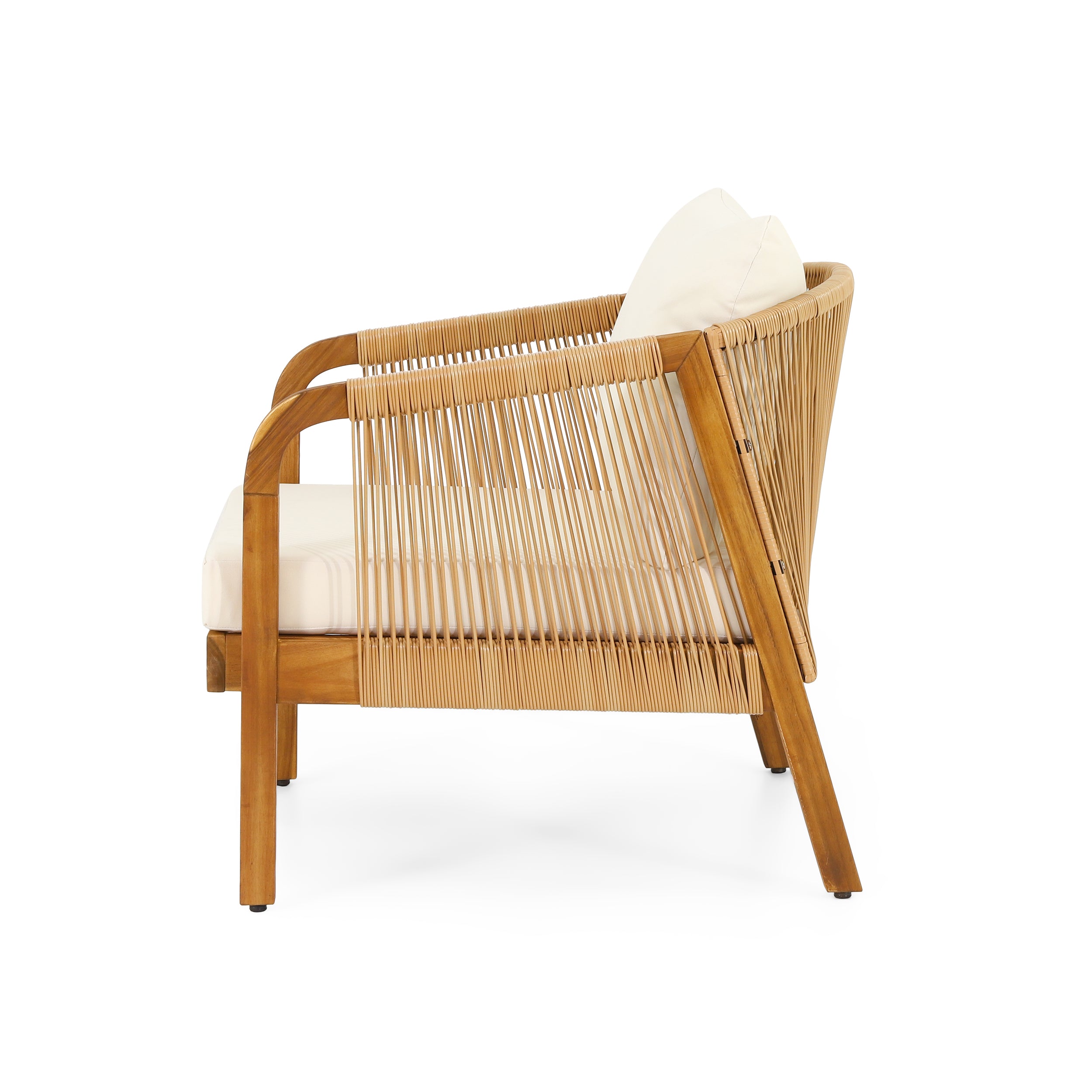 Set Of 2, Acacia Wood And Wicker Outdoor Club Chair, Deep Seating With Soft Cushion, Porch Chairs For Garden, Backyard Porch Balcony, Brown & Beige