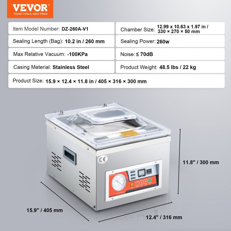 Chamber Vacuum Sealer, Dz 260A 6.5 M H Pump Rate, Excellent Sealing Effect With Automatic Control, 110V Kitchen Packaging Machine For Fresh Meats, Fruit Saver, Home, Commercial Using