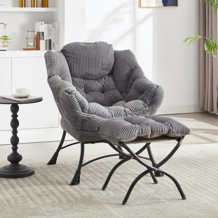 Lazy Chair With Ottoman, Modern Lounge Accent Chair With Armrests And A Side Pocket, Leisure Upholstered Sofa Chair Reading Chair With Footrest For Small Space, Corner Chair Grey
