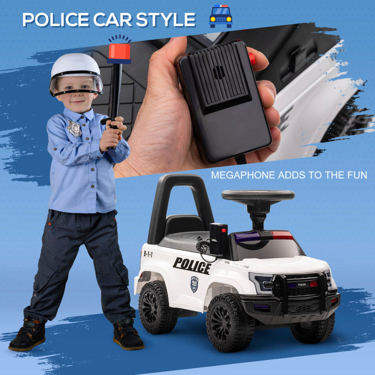 Aosom Kids Push Ride On Car With Working Pa System And Horn, Police Truck Style Foot To Floor Sliding Car For Boys And Girls With Under Seat Storage, For 18 Months To 5 Years Old, White