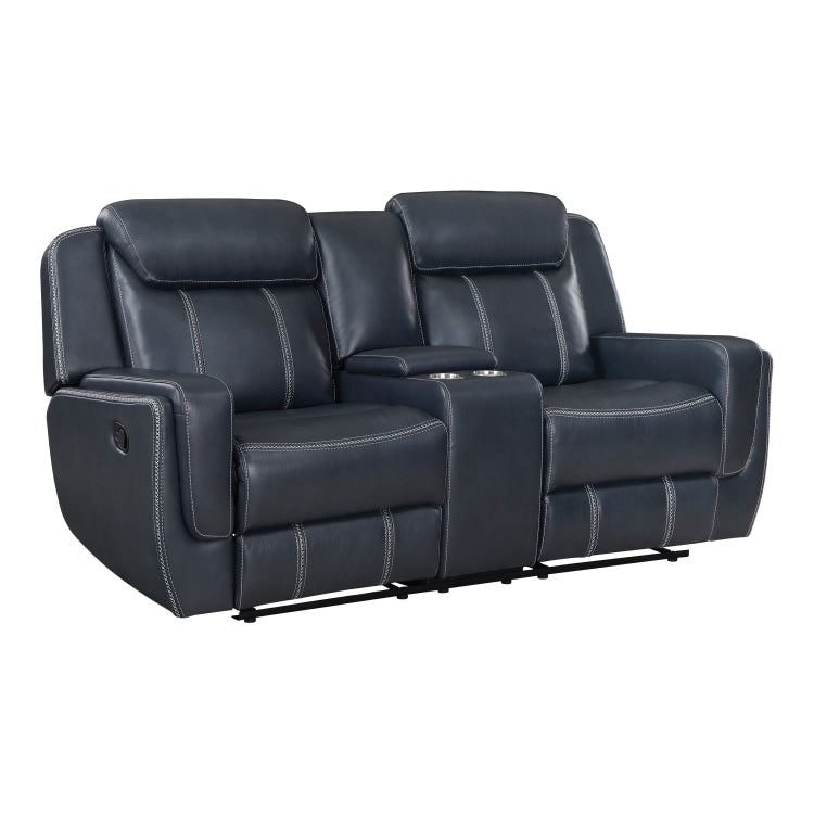 Modern Living Room Furniture 2Pc Reclining Sofa Set Blue Faux Leather Upholstery Reclining Sofa Loveseat With Cup Holders, Power Outlets, Usb Ports