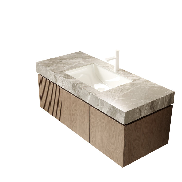 48" Muri Light Gray Sintered Stone Countertop And Undermount Ceramic Basin With One Standard Pre Drilled Faucet Hole, No Cabinet, No Faucet And Sink Cover