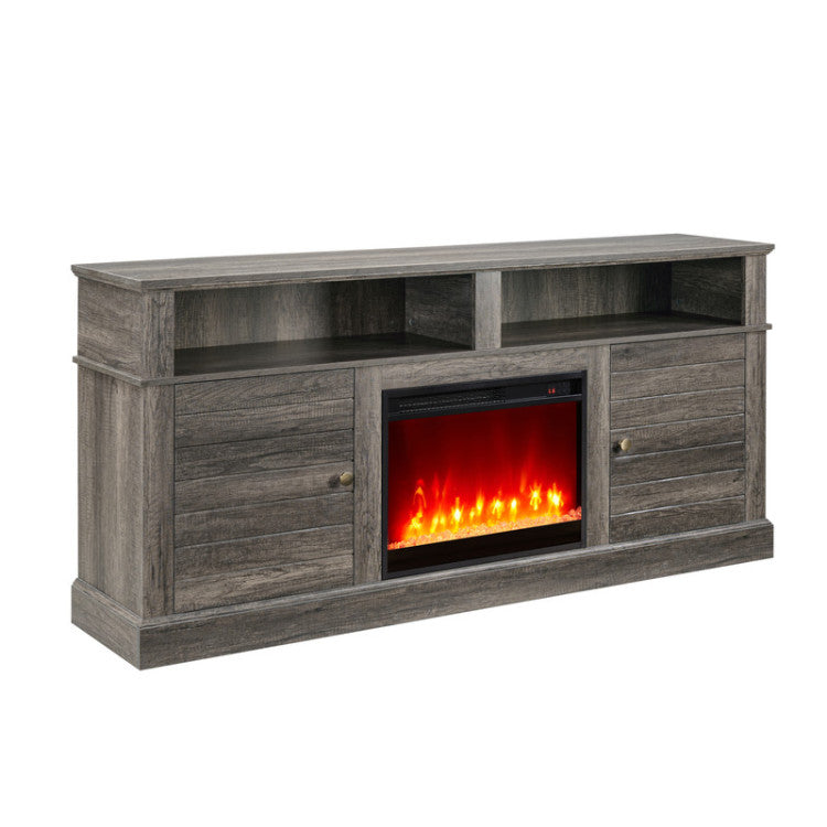 Iris 70"W Gray Walnut Finish Tv Stand Console With Fireplace And Heater