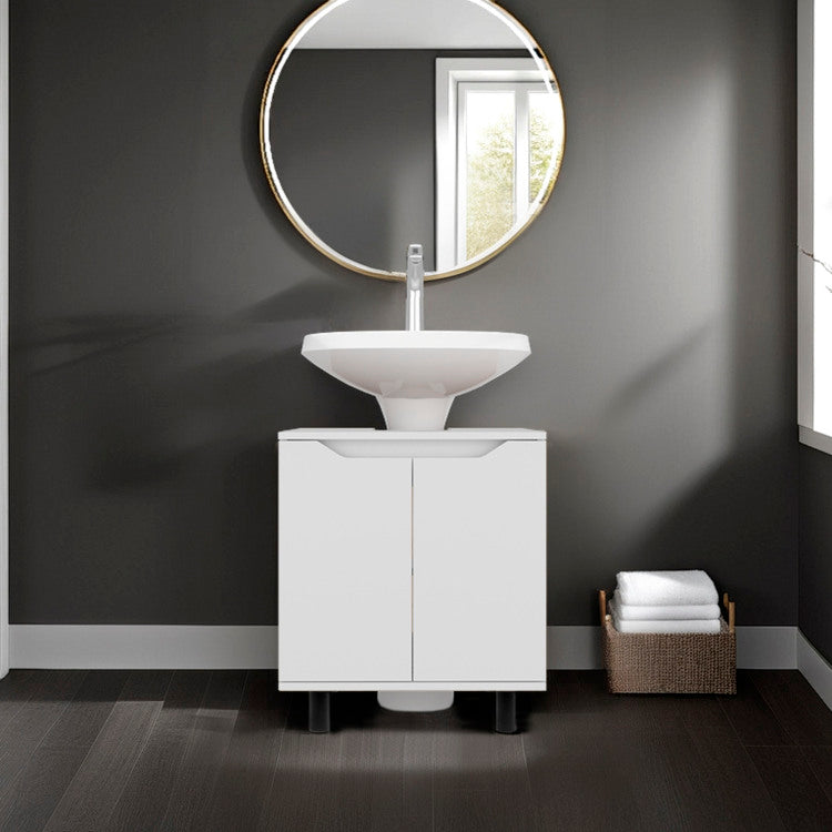 Londres Bathroom Vanity Cabinet For Pedestal Sink Freestanding Storage Unit With Double Doors, Internal Shelves, And Open Back Design For Small Spaces,White