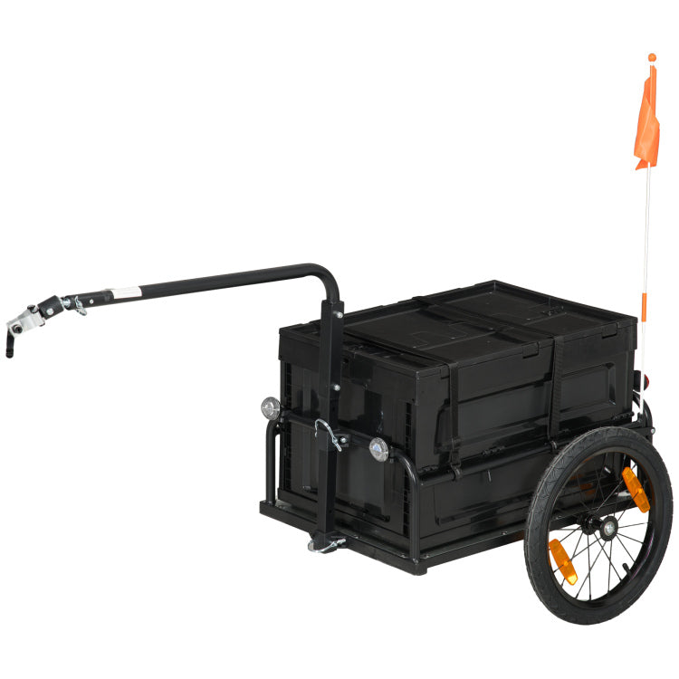 Aosom Bike Cargo Trailer, Bicycle Trailer Wagon Cart With Removable Storage Box, Quick Release 16" Wheels And Safe Reflectors, Galvanized Bottom
