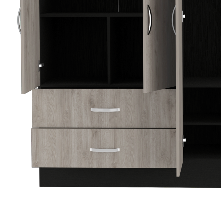Florencia L Mirrored Armoire, Two Cabinets With Divisions,Black And Light Grey