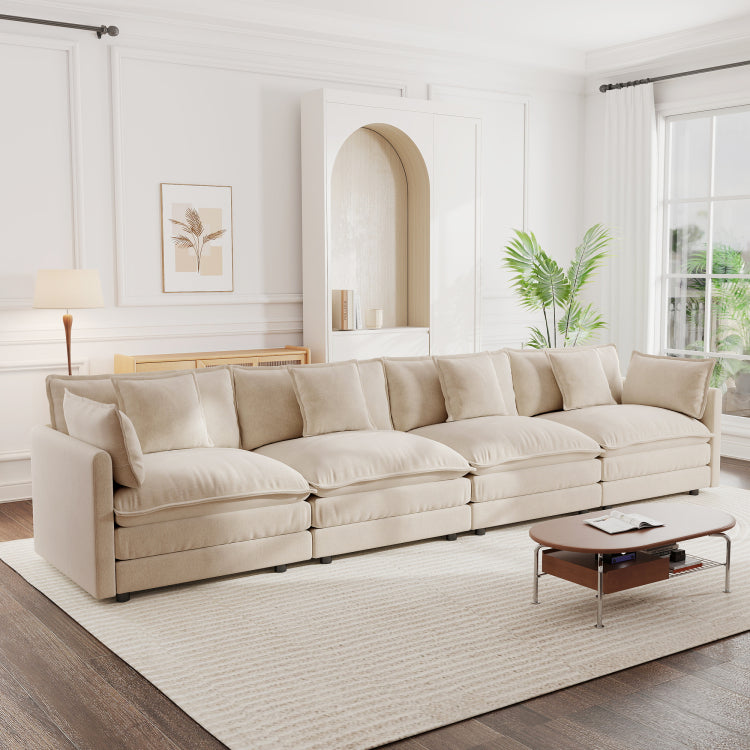 Free Combination Modular Sofa Free,4 Seater Sofa Comfy Chenille Fabric,Sectional Sofa Couch,Light Coffee Chenille