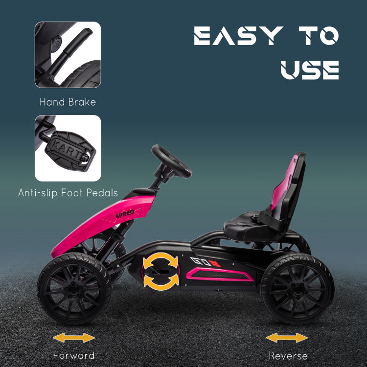 Aosom Kids Pedal Go Kart, Outdoor Ride On Toys With Swing Axle, Adjustable Seat, Handbrake, 4 Shock Absorbing Wheels, Gift For Boys And Girls Aged 3 8 Years Old, Pink