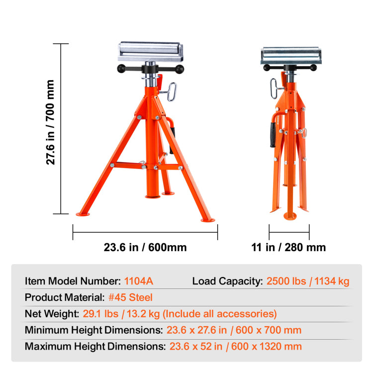 Roller Stand 2500 Lbs Load 27.6" 52" Height Adjustable 45# Steel Foldable