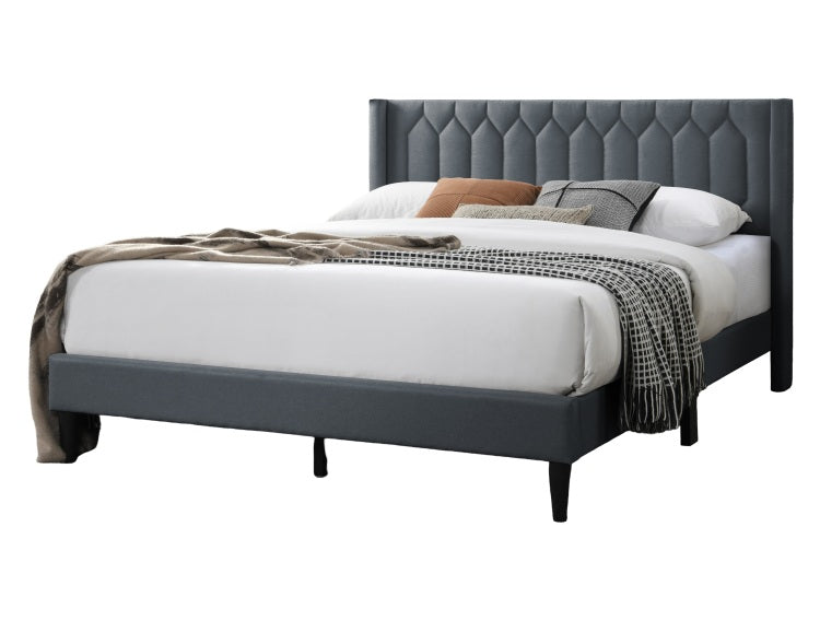 Modern Eye Catching 1Pc Full Size Bed Charcoal Burlap Fabric Unique Diamond Design Headboard Bedroom Furniture
