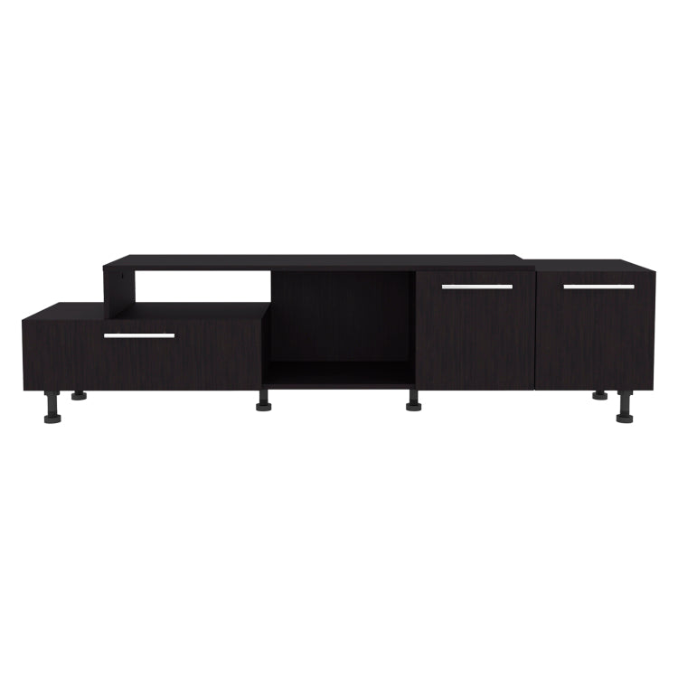 Athol 69" Wide Two Tier Tv Stand Black With One Pull Down Door Cabinet, One Double Door Cabinet And Two Shelves, Cable Management, Living Room Black Wengue