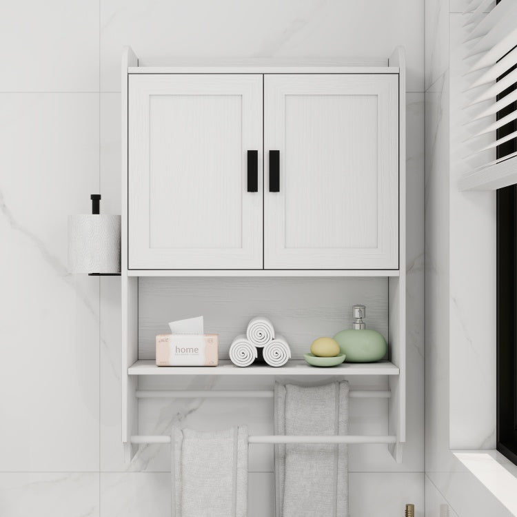 Bathroom Wall Cabinet With Doors,Adjustable Shelf,Towel Bar And Paper Holder, Over The Toilet Storage Cabinet, Medicine Cabinet For Bathroom White