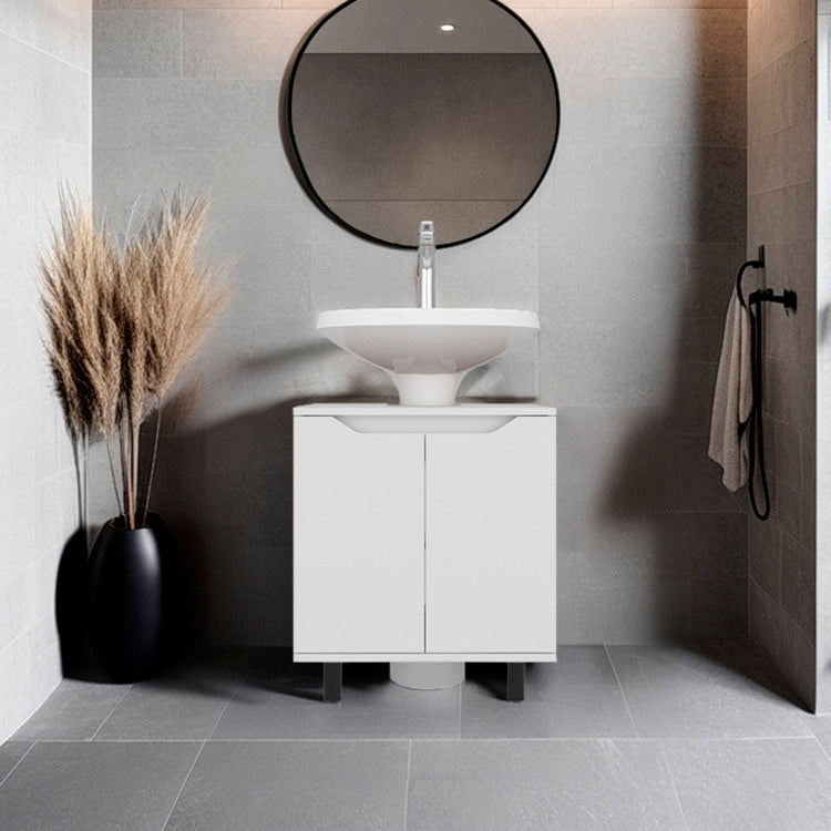 Under Sink Storage 24.8" H, 2 Doors, 2 Shelves, 4 Legs, White Bathroom