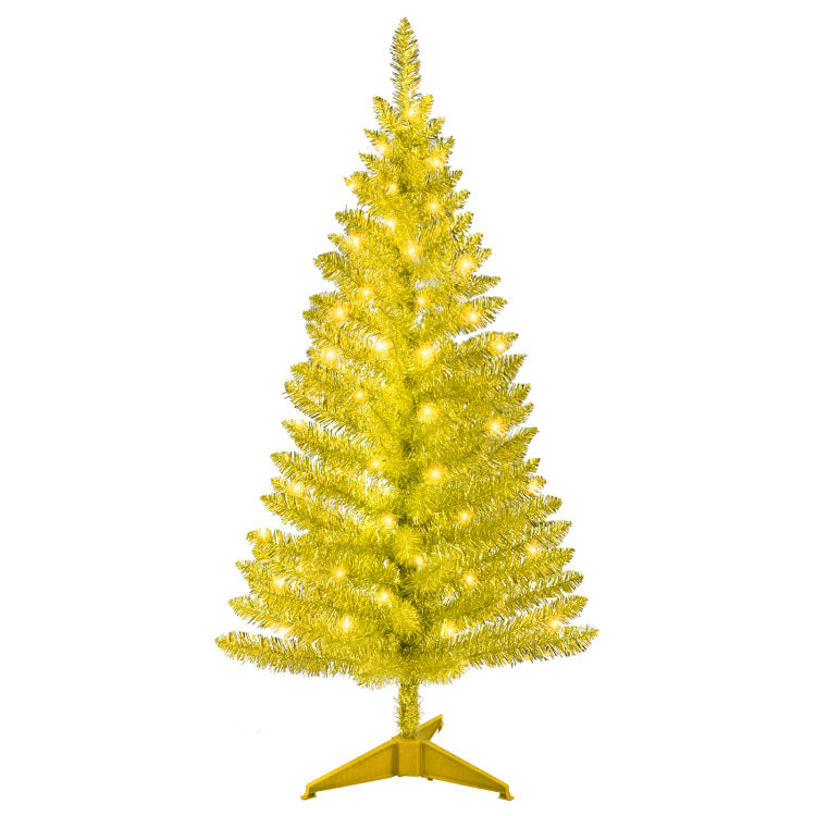 4Ft Gold Christmas Tree With 50 Ul Lights, 122 Pvc Tips Prelit Artificial Holiday Tree For Indoor Decoration, Small Space, Tabletop, Apartment, Or Office