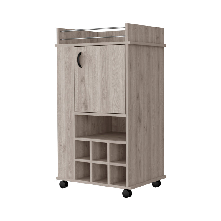 Farson Bar Cart With 2 Side Shelf, 6 Built In Wine Rack And Casters
