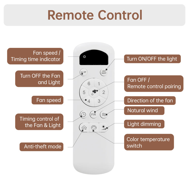 Same As W882P212626 Modern 66 Inch With 6 Speed Wind 8 Blades Remote Control Reversible Dc Motor With Light