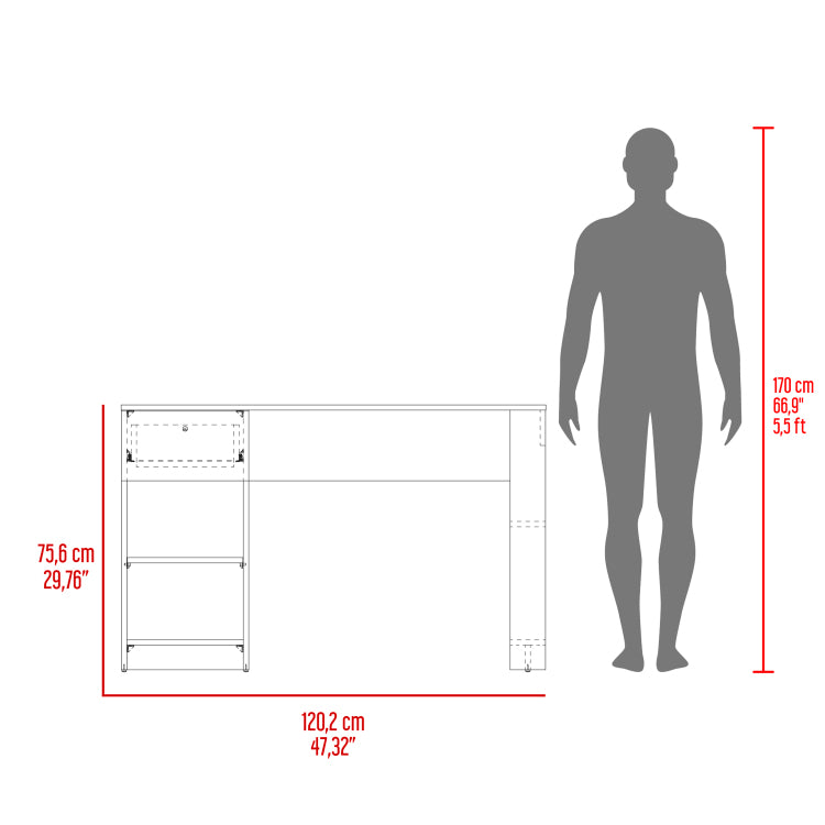 120 Home 47" Wide One Drawer Desk , Four Shelves, Writting Desk, Gamer Desk, Home Office, Living Room White
