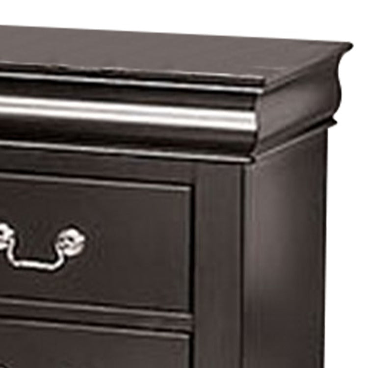 Ryla Nightstand, 2 Drawers, Black Solid Wood, Nickel Metal Drop Handles
