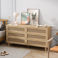 59.06"6 Drawers Rattan Storage Cabinet Rattan Drawer With White Drawer Slides,For Bedroom,Living Room,Natural