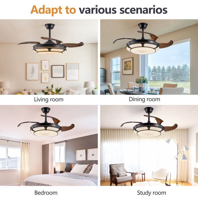 42" Retractable With Light, Modern Led Chandelier Fan With Remote Control, 6 Speed Adjustable Blades, Quiet Dc Motor, Dimmable Lighting For Living Room, Bedroom, Dining Room