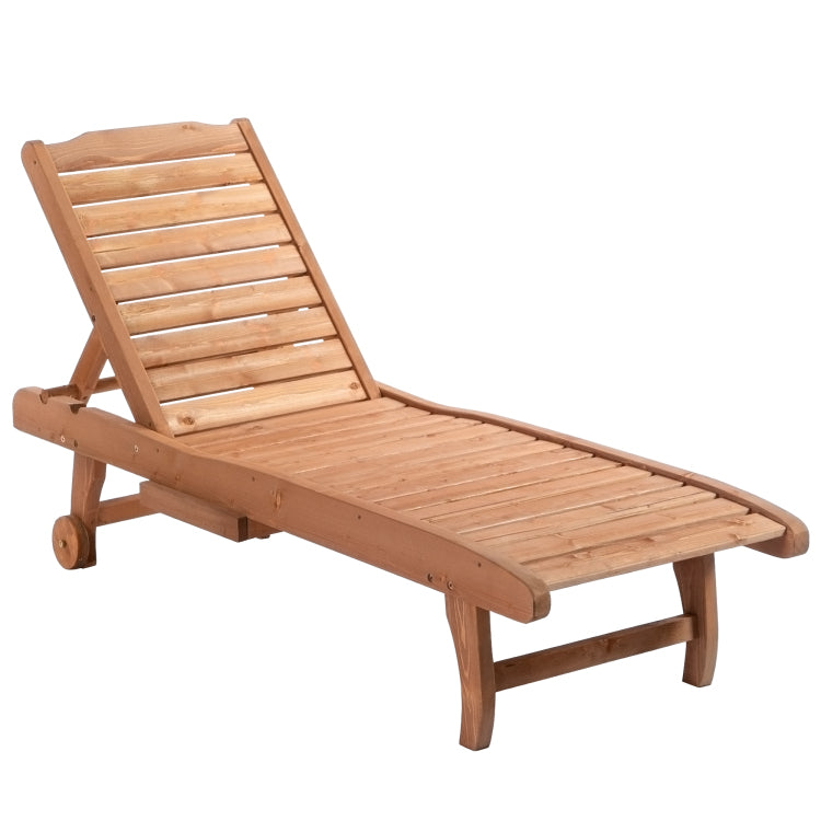 Outsunny Outdoor Chaise Lounge Pool Chair, Built In Table, Reclining Backrest For Sun Tanning Sunbathing, Rolling Wheels, Red Wood Look