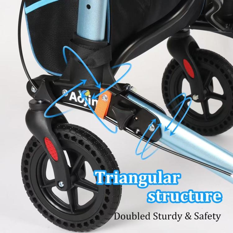 Rollator Walker For Seniors, Lightweight Foldable All Terrain Rolling Walker With Seat, Aluminum Walkers With 8 Inch Rubber Wheels, Handles And Backrest For Seniors And Adult Blue