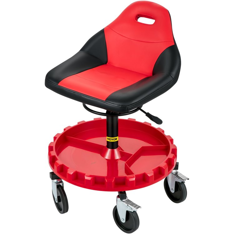 Rolling Gear Seat, 300Lbs Capacity, 18" 23" Height Adjustable, Mobile Mechanic Garage Stool With Tool Tray And 5" Casters, Pneumatic Stool For Workshop, Garage, Auto Repair Shop