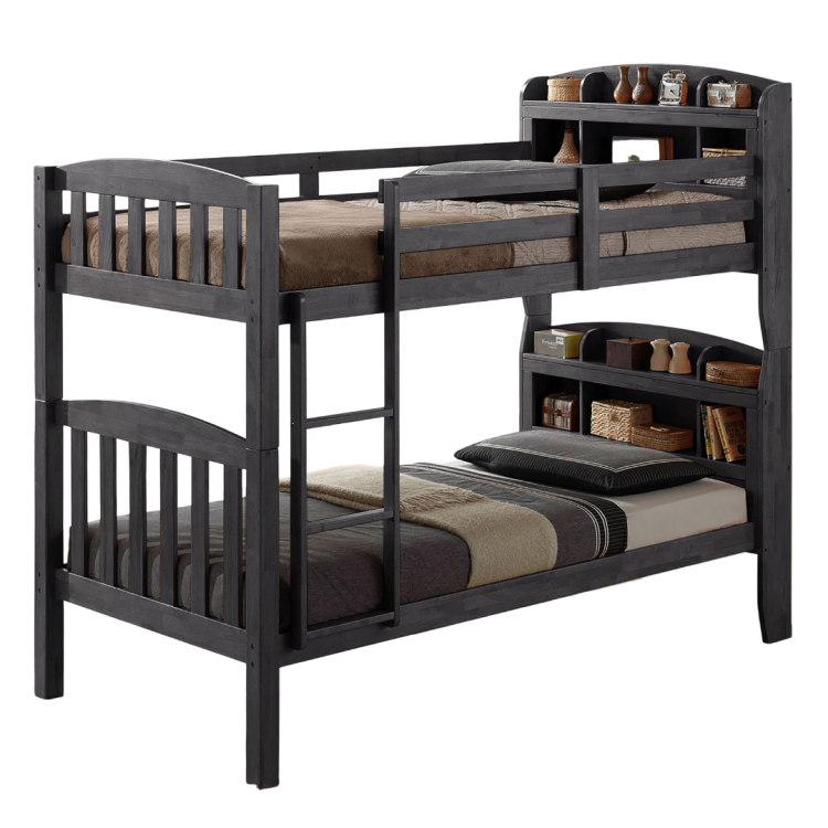 Transitional Twin Over Twin Bunk Bed Footboard Ladder Divide Into Two, Grey