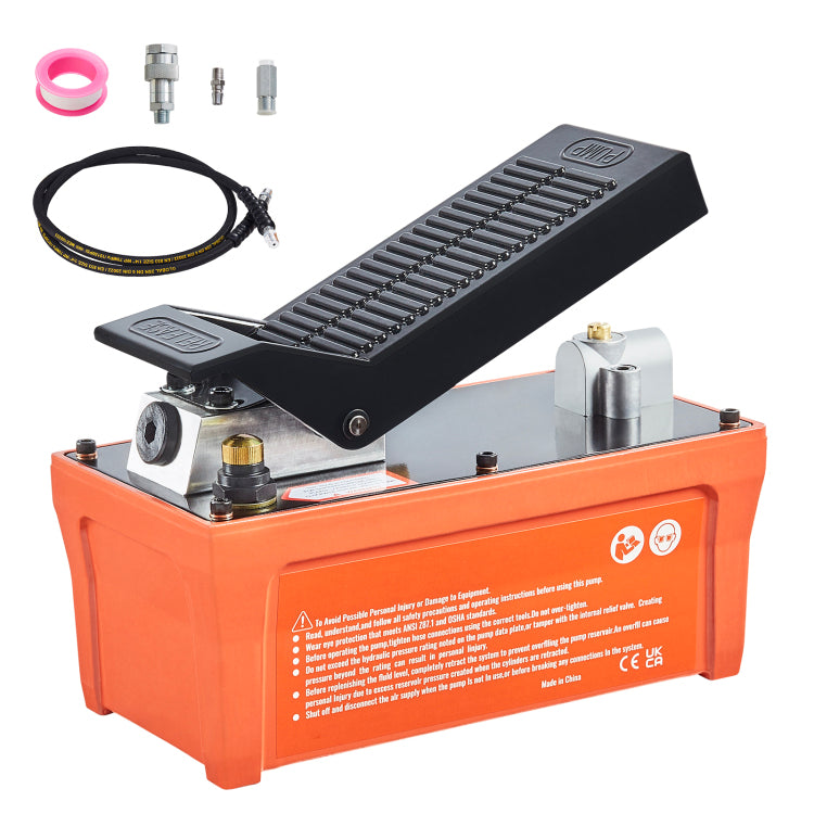 Air Hydraulic Pump, 10,000 Psi 1 2 Gal Reservoir, Npt 3 8" Oil Outlet, Npt 1 4" Inlet, 6.6 Ft Pipe, Foot Actuated Hydraulic Pump Air Treadle For Auto Body Frame Machines And Pulling Post, Orange