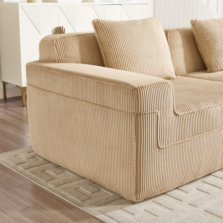 Modular 2 Seat Loveseat Boneless Sofa, Cloud Sectional Couch With Deep Seat, Modern Modular 2 Seat Sofa Couch With Throw Pillows Corduroy Fabric Camel