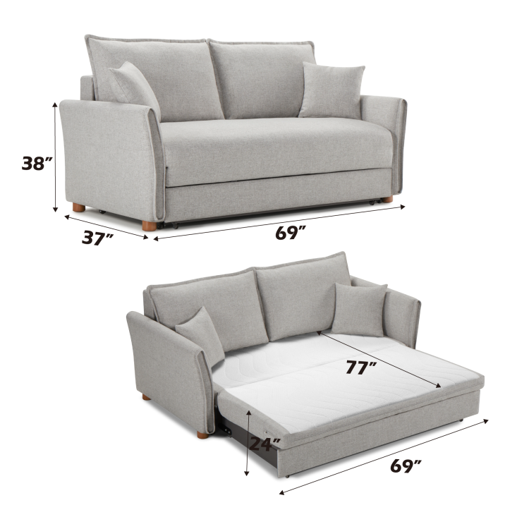 Oren Gray Chenille Sleeper Sectional Sofa W Storage & 2 Toss Pillows