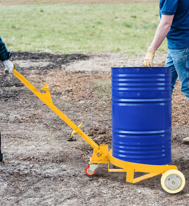 55 Gallon Drum Dolly, 1200Lbs Capacity, With 2 Fixed Pu Wheels And 1 Swivel Wheel Low Profile Steel Oil Drum Caddy Oil Barrel Drum Roller Hand Cart