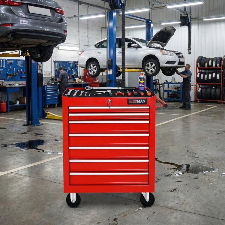 7 Drawers Multifunctional Tool Cart With Wheels Red