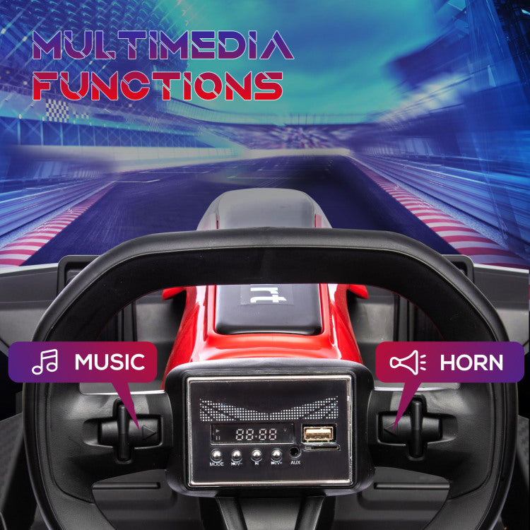 Aosom 24V 7.5 Mph Electric Go Kart With Adjustable Seat, Drifting Car Battery Powered Ride On Toy Outdoor With Slow Start, Button Start, Music, Honking Horn, Lights, For 6 12 Years Old, Red