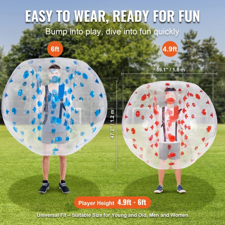 Inflatable Bumper Balls 2 Pack, 5Ft 1.5M Body Sumo Zorb Balls For Teen & Adult, 0.8Mm Thick Pvc Human Hamster Bubble Balls For Outdoor Team Gaming Play, Bumper Bopper Toys For Garden, Yard, Park