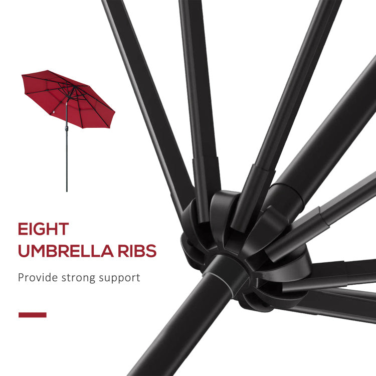 Outsunny 9Ft 3 Tiers Patio Umbrella Outdoor Market Umbrella With Crank, Push Button Tilt For Deck, Backyard And Lawn, Wine Red