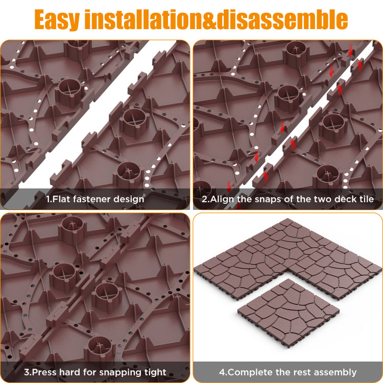Stone Texture 12" Patio Deck Tiles, Diy Module Interlocking Decking Tiles Floor Tile,Easy And Quick Installation Court Tiles For Porch Poolside Balcony Backyard 44Pcs, Brown