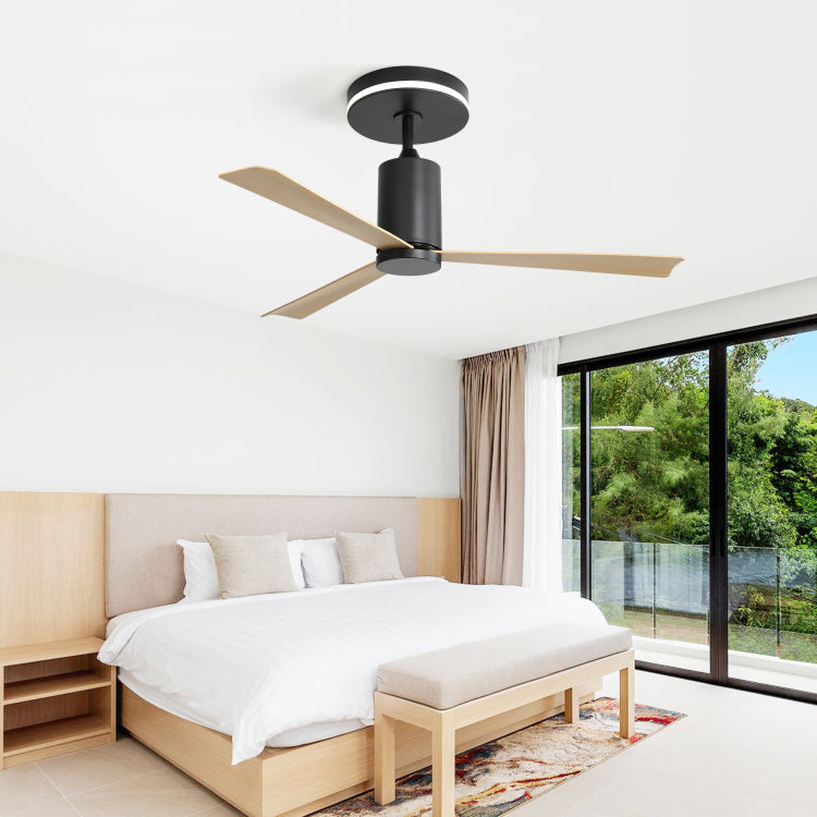 52 Inch Modern Flush Mount With Led Light And Remote Control, 3 Abs Blades Noiseless Reversible Dc Motor For Patio Living Room
