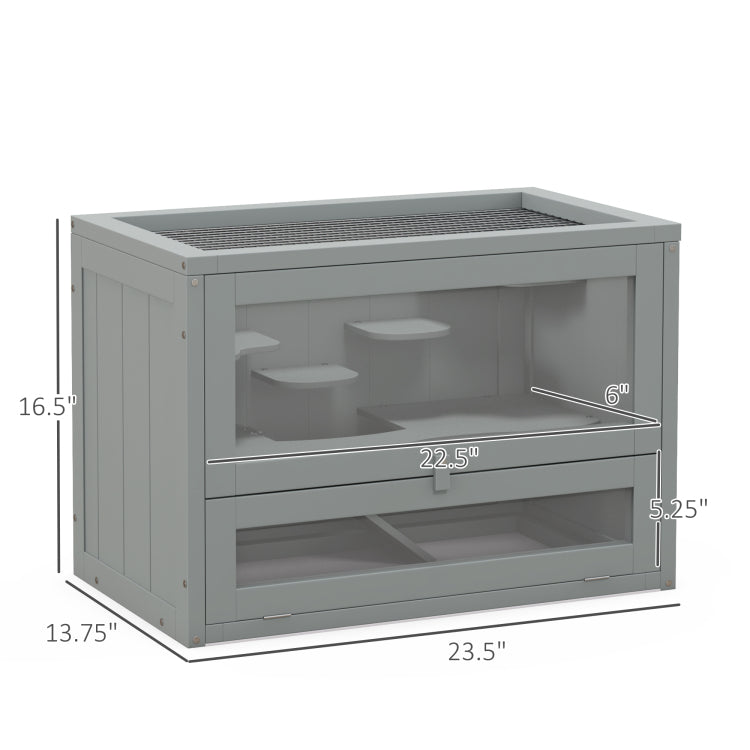 Pawhut 2 Level Hamster Cage Mice And Rat House, Small Animal Habitat For Guinea Pigs, Chinchillas With Openable Top, Front Door, Shelf And Ladder, Gray