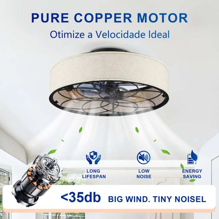 20" Low Profile Fabric Farmhouse Bladeless With Remote Control,Low Profile Modern Enclosed S With Reversible Motor For Living Room, Bedroom,Kitchen Not Included Bulbs